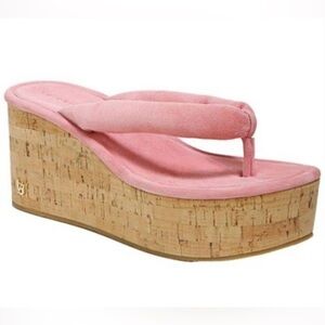 Veronica Beard Cork Platform Wedge Flip Flop Sandal in Pink Suede